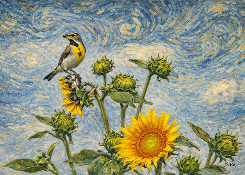Dickcissel Sunflower Vangogh 2