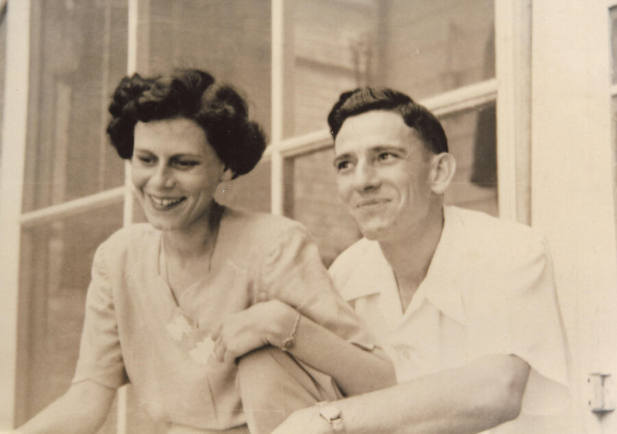Betty and Lee Mooney sitting on porch steps in Corpus Christi, Texas